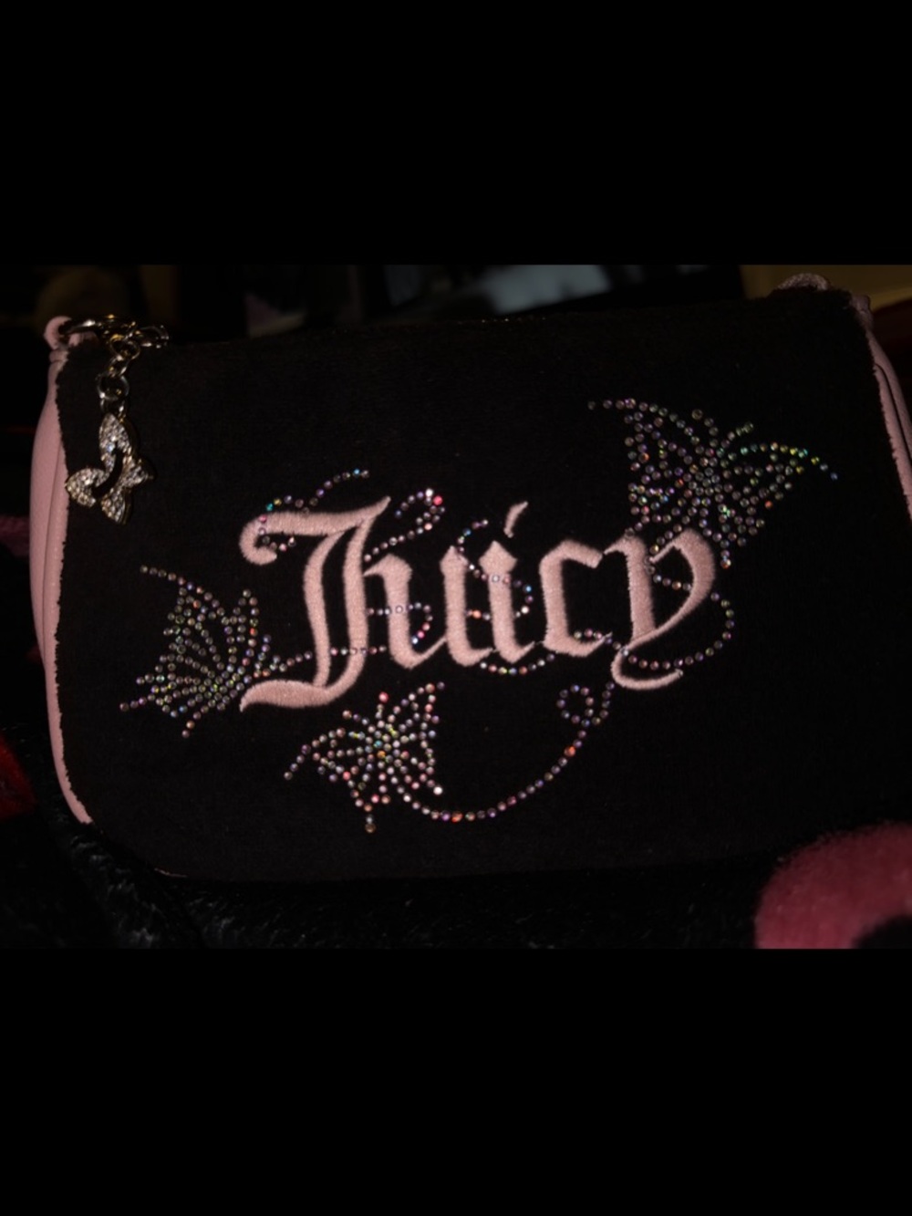 Juicy Couture Black & Pink Crystal Logo Mini Shoulder Bag